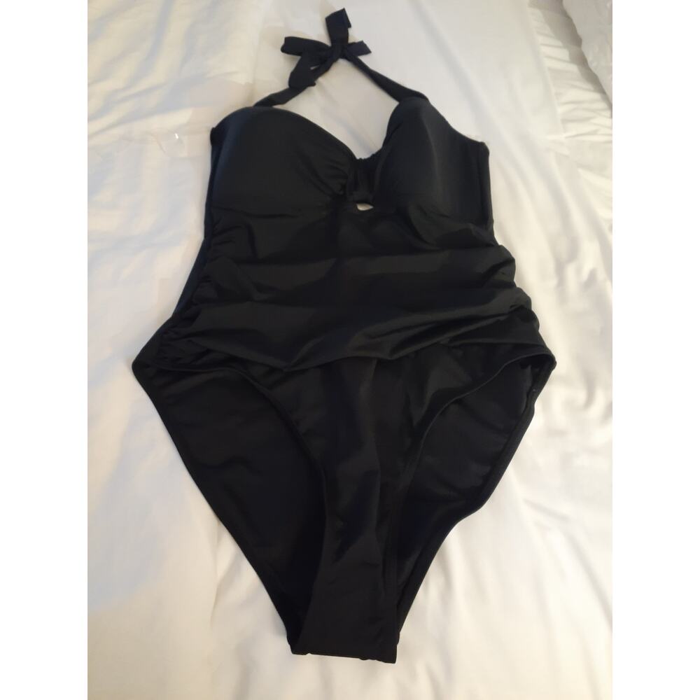 BCBGMAXAZRIA Black halter peephole one piece bathing suit - Size L - NEW